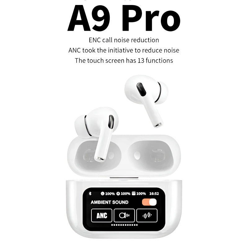 🔥A9 Pro High Quality Sound, ENC Noise Reduction Wireless AirPods With Smart Touch Screen Control